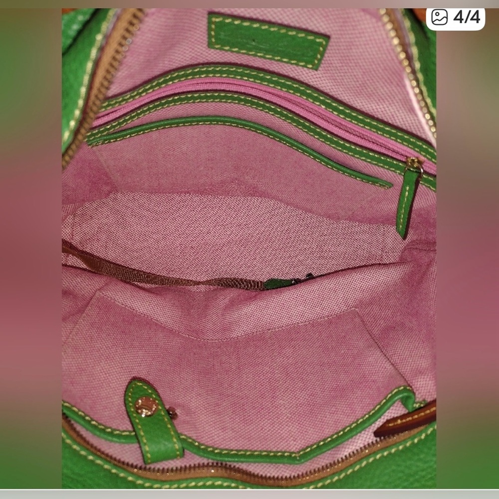 Dooney & Bourke Green and Tan Leather Tote Bag! Gorgeous with free Bag Scarf! - Picture 5 of 5